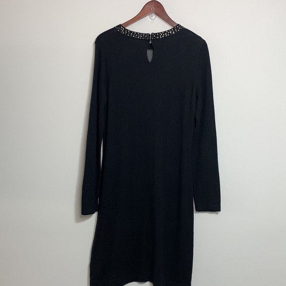 Belle Vere Notte Long Sleeve Bejeweled Crew Neck Wool Blend Dress Black Medium - Picture 2 of 12